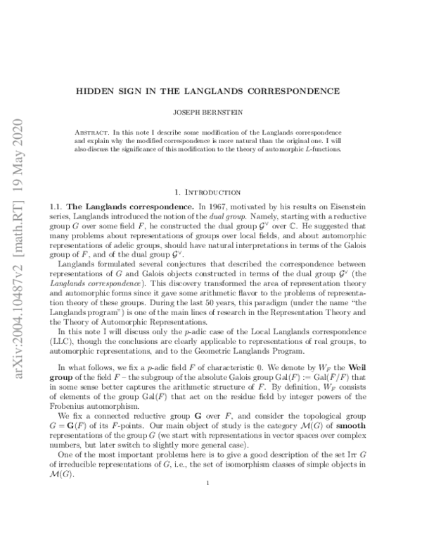 (PDF) Hidden sign in Langlands' correspondence