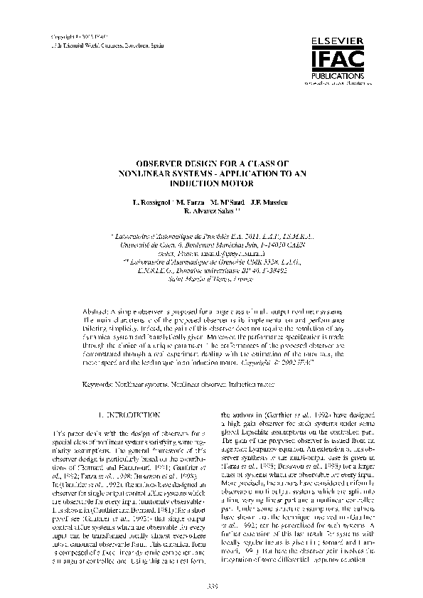 (PDF) Observer design for a class of nonlinear systems