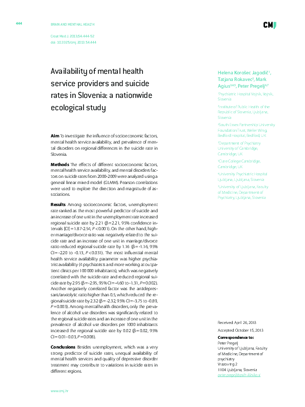 (PDF) Availability of mental health service providers and suicide rates ...