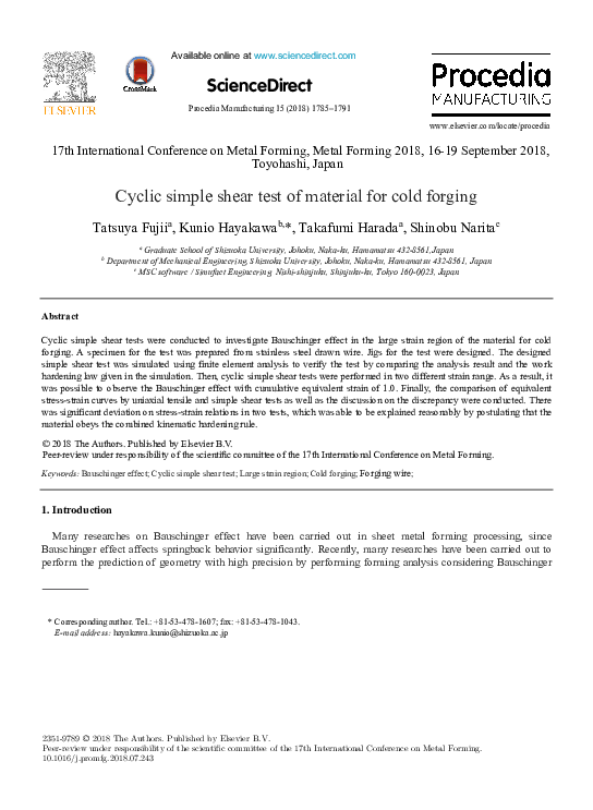 (PDF) Cyclic simple shear test of material for cold forging