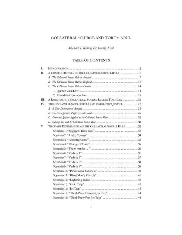 (PDF) The Collateral Source Rule Explanation and Defense Michael