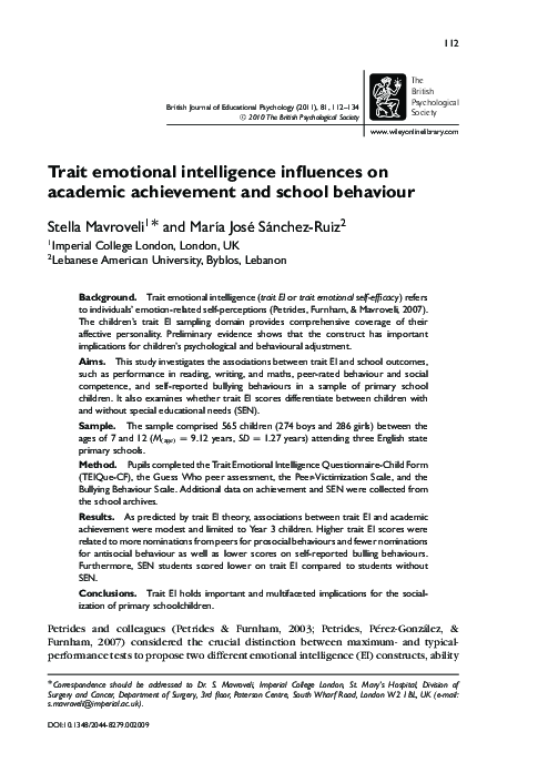 (PDF) Trait emotional intelligence influences on academic achievement ...