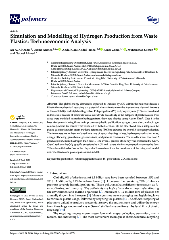 (PDF) Simulation and Modelling of Hydrogen Production from Waste ...