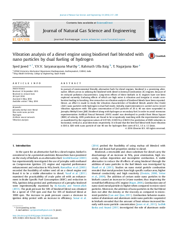 (PDF) Vibration analysis of a diesel engine using biodiesel and ...