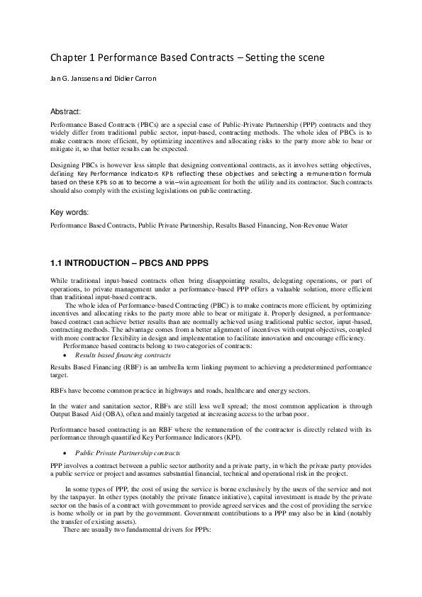 (PDF) Performance-based contracts – setting the scene