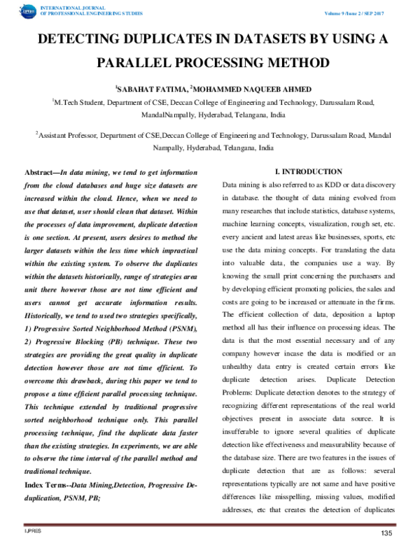 (PDF) Detecting Duplicates in Datasets by Using a Parallel Processing ...