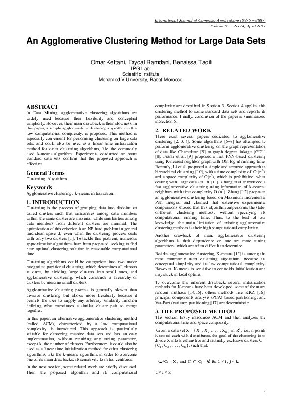 (PDF) An Agglomerative Clustering Method for Large Data Sets