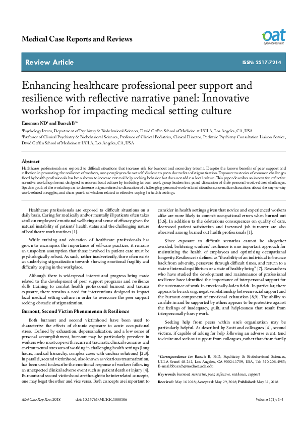 (PDF) Enhancing healthcare professional peer support and resilience ...
