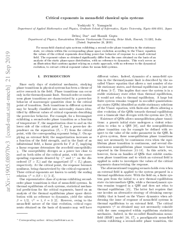 (PDF) Critical exponents in mean-field classical spin systems