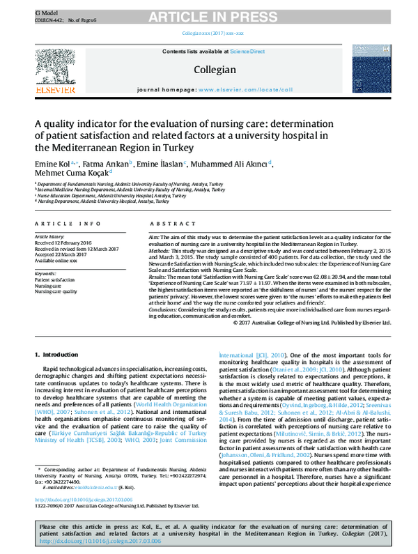 (PDF) A quality indicator for the evaluation of nursing care ...
