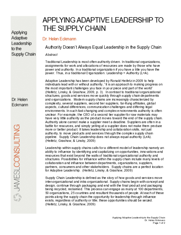 (PDF) Applying Adaptive Leadership to the Supply Chain