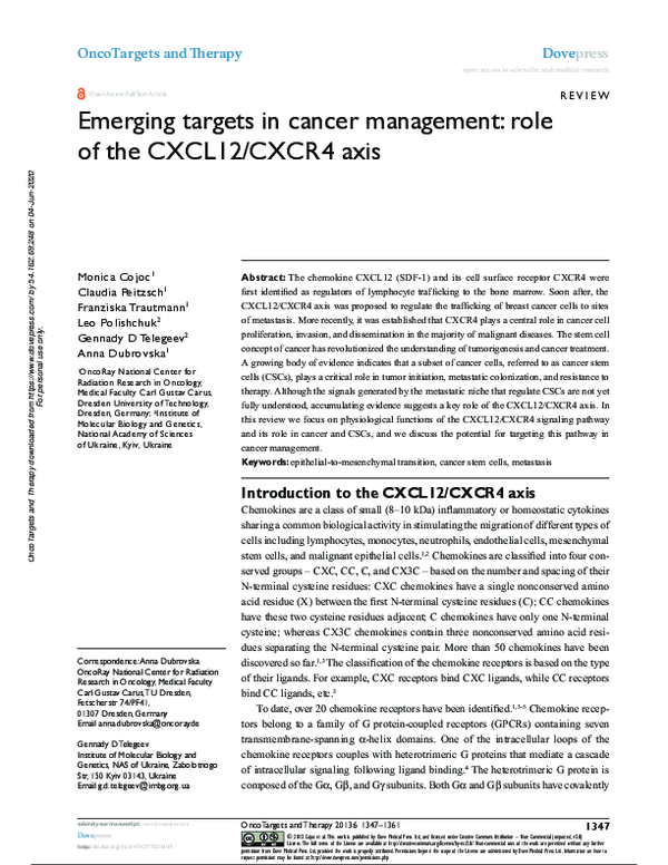 (PDF) Emerging targets in cancer management: role of the CXCL12/CXCR4 axis