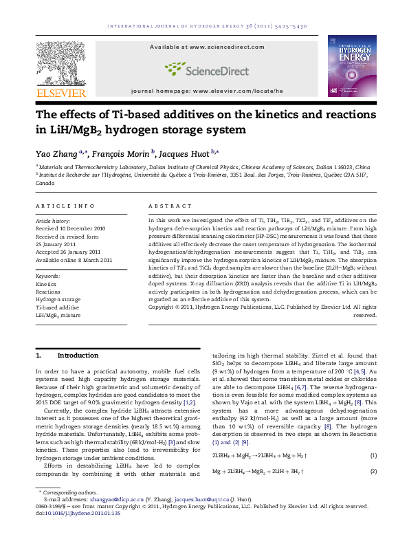 (PDF) The effects of Ti-based additives on the kinetics and reactions ...