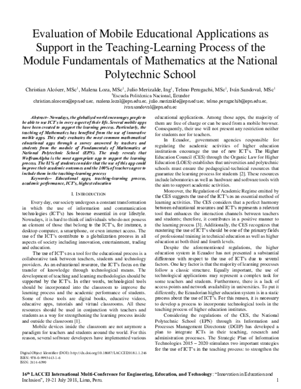 (PDF) Evaluation of Mobile Educational Applications as Support in the ...
