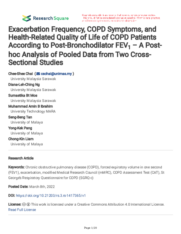 (PDF) Exacerbation Frequency, COPD Symptoms, and Health-Related Quality ...