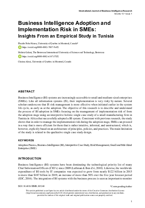 (PDF) Business Intelligence Adoption and Implementation Risk in SMEs