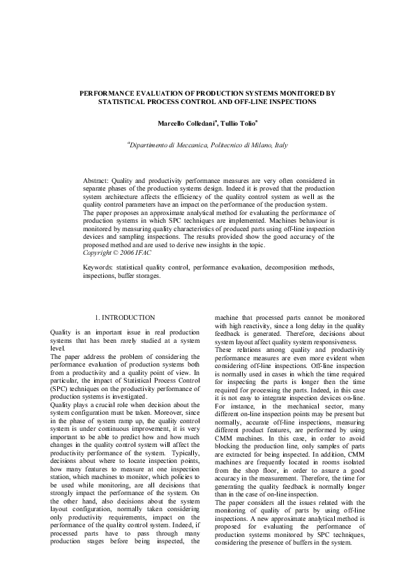 (PDF) Performance evaluation of production systems monitored by ...