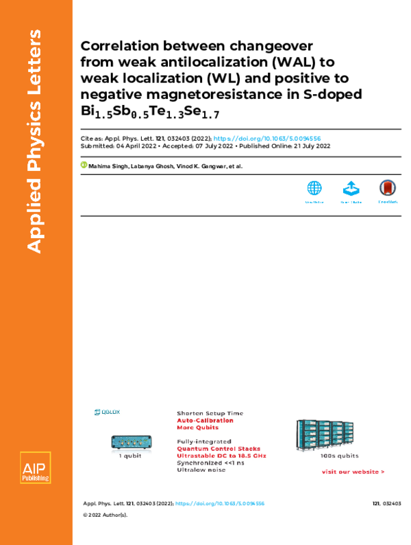 (PDF) Correlation between changeover from weak antilocalization (WAL ...