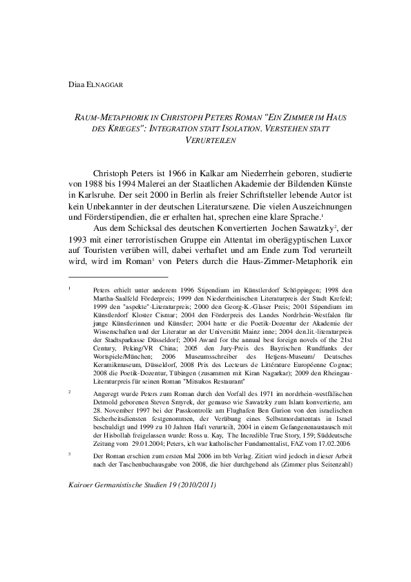 Buch Mein Zimmer Im Haus Des Krieges (PDF) Raum-Metaphorik in Christoph Peters Roman „Ein Zimmer im Haus des