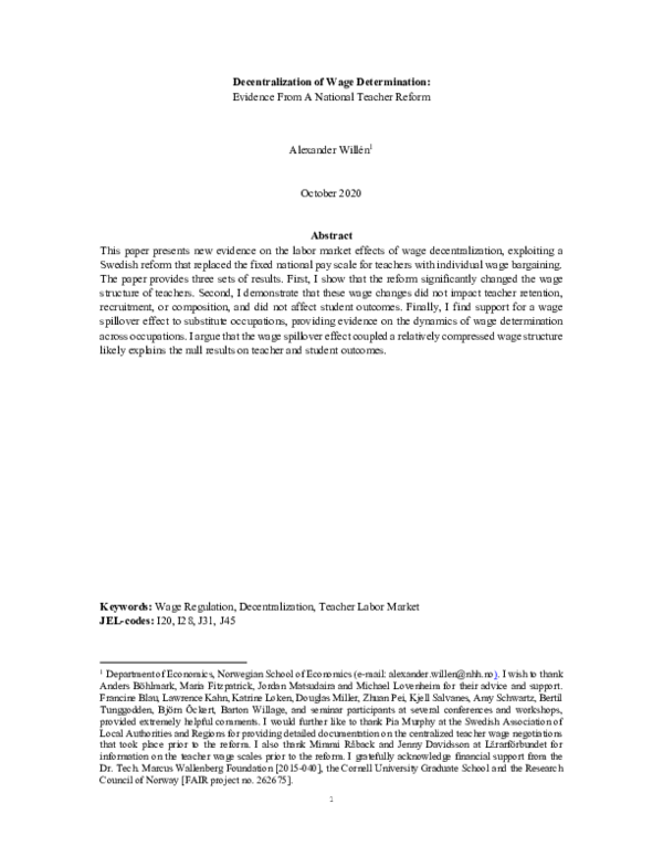 (PDF) Decentralization of wage determination. Evidence from a national ...