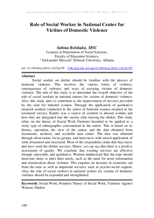 (PDF) Role of Social Worker in National Center for Victims of Domestic ...
