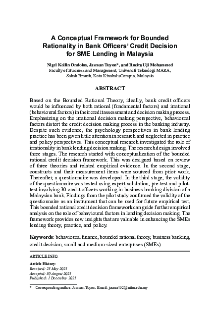 (PDF) A Conceptual Framework for Bounded Rationality in Bank Officers ...