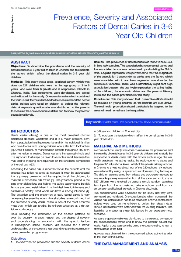 (PDF) Prevalence, severity and associated factors of dental caries in 3 ...