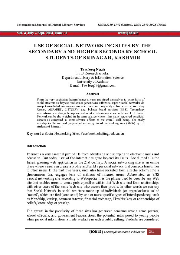 (PDF) Use of Social Networking Sites by the Secondary and Higher ...