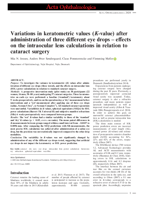(PDF) Variations in keratometric values ( K ‐value) after ...