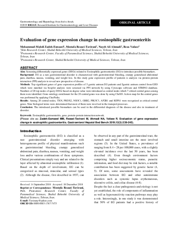 (PDF) Evaluation of gene expression change in eosinophilic gastroenteritis