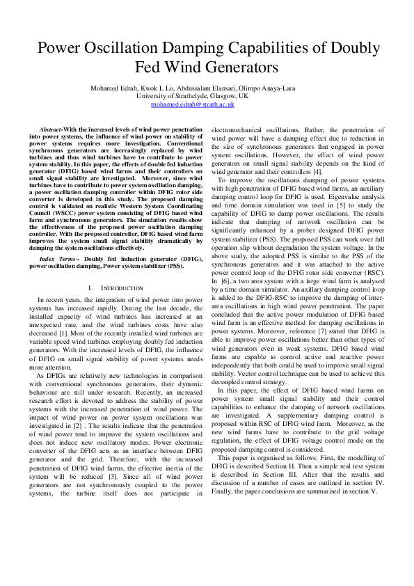 (PDF) Power oscillation damping capabilities of doubly fed wind