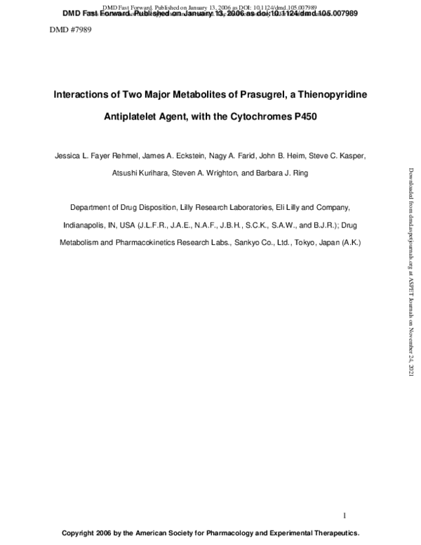 (PDF) Interactions of Two Major Metabolites of Prasugrel, a