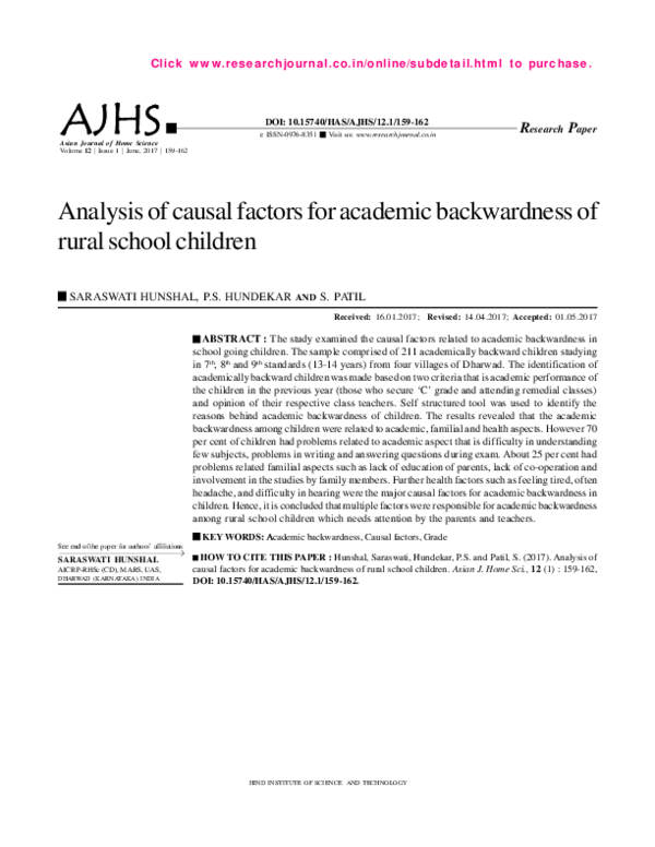 (PDF) Analysis of causal factors for academic backwardness of rural school Shakuntala Patil