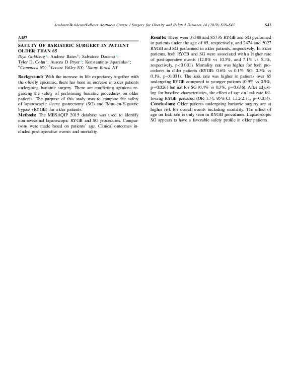 (PDF) Safety of Bariatric Surgery in Patient Older than 65