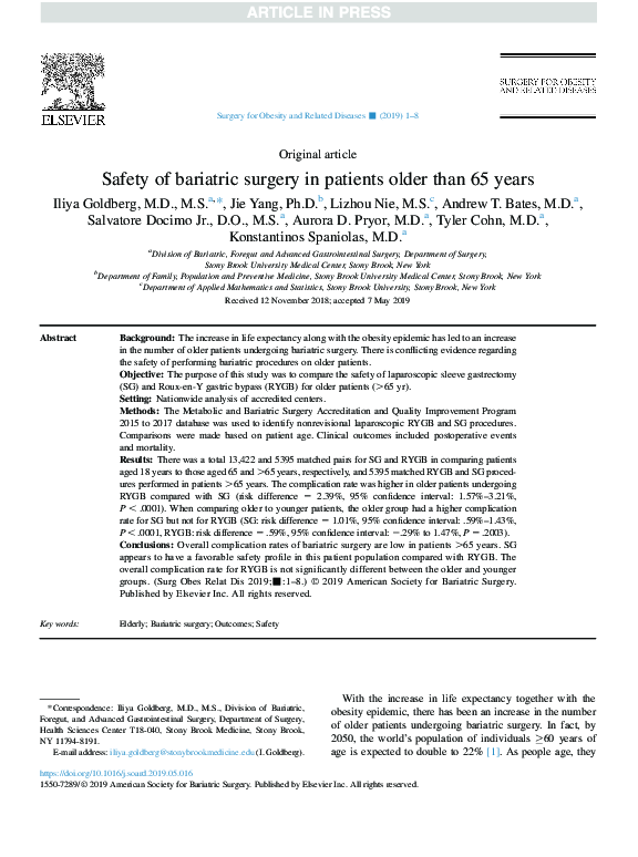 (PDF) Safety of bariatric surgery in patients older than 65 years