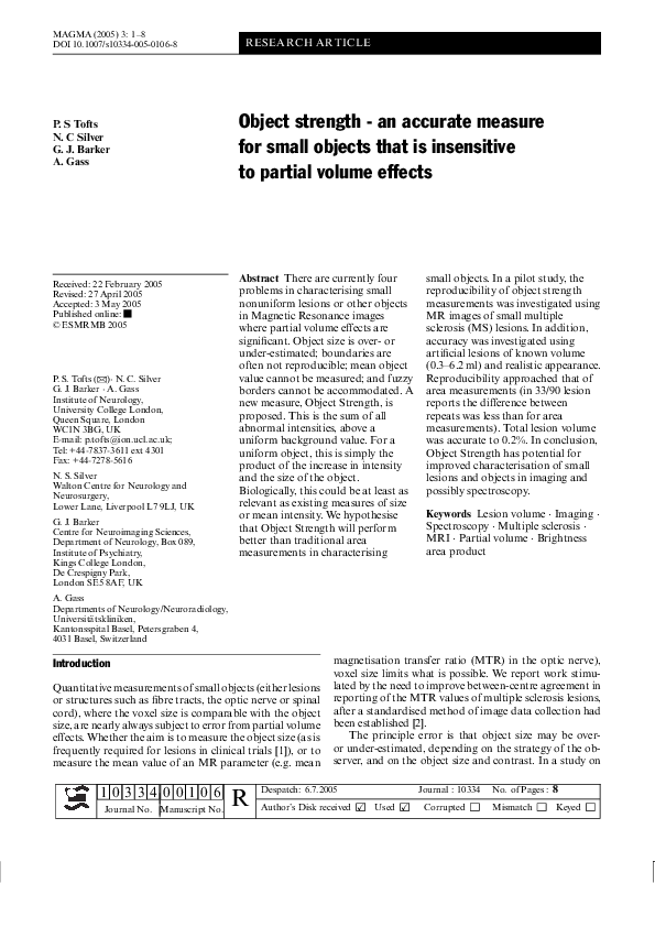 (PDF) Object strength – an accurate measure for small objects that is ...