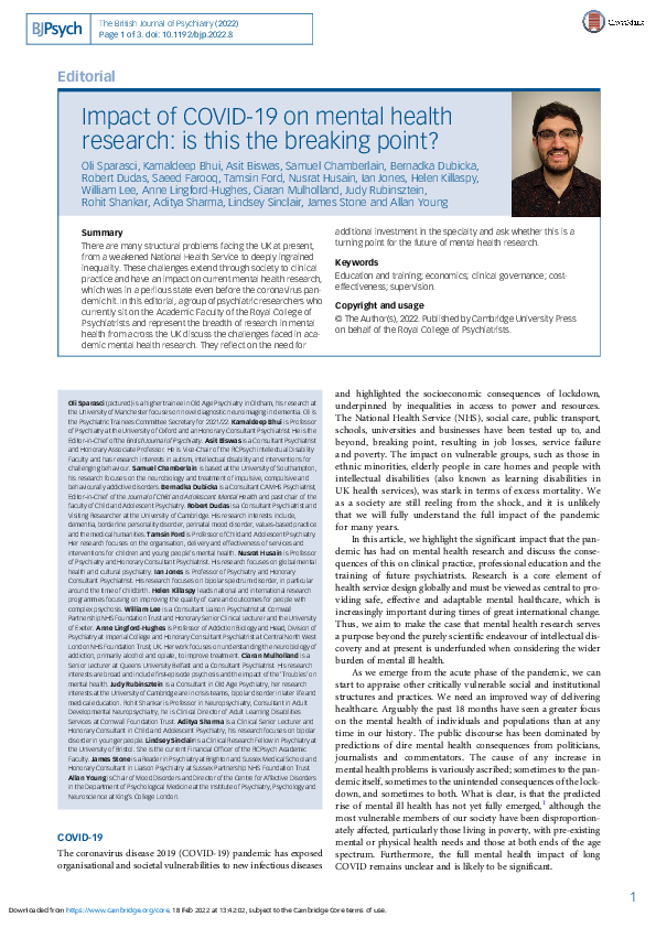 (PDF) Impact of COVID-19 on mental health research: is this the ...