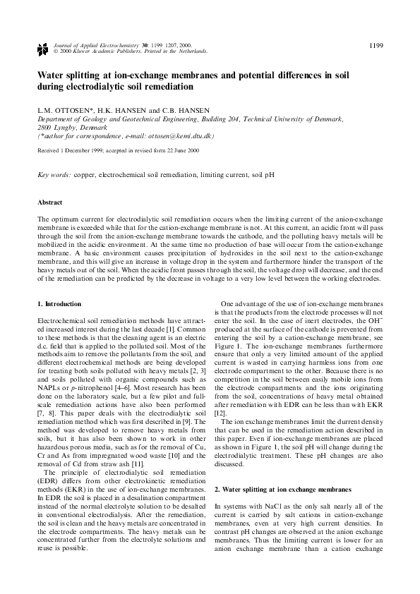 (PDF) Water splitting at ionexchange membranes and potential