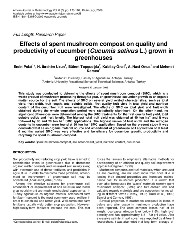 (PDF) Effects of spent mushroom compost on quality and productivity of ...