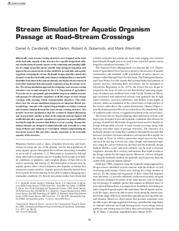 (PDF) Stream Simulation for Aquatic Organism Passage at Road–Stream ...