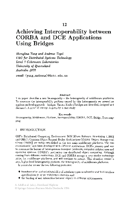 (PDF) Achieving Interoperability between CORBA and DCE Applications ...