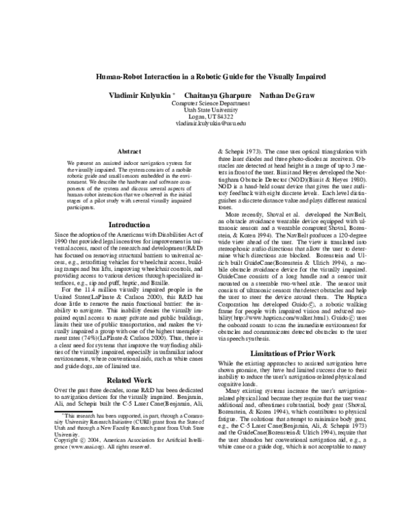 (PDF) Human-robot interaction in a robotic guide for the visually impaired