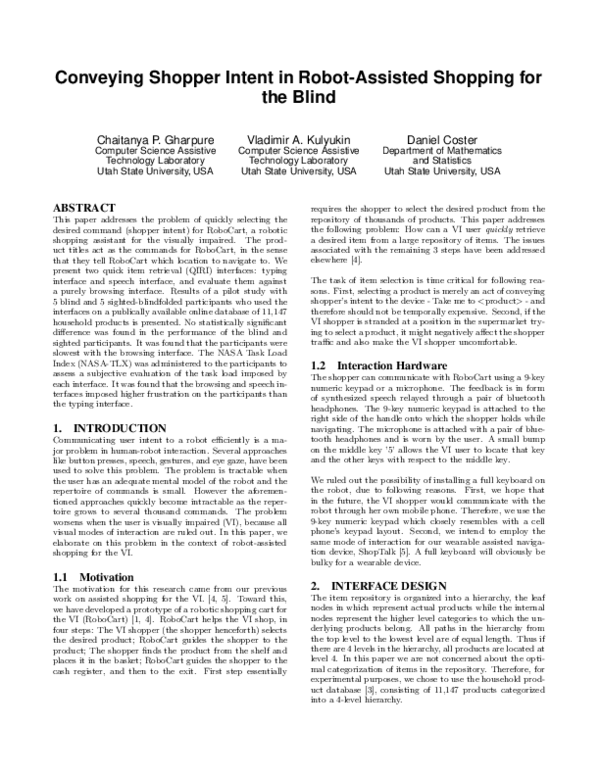 (PDF) Conveying Shopper Intent in RobotAssisted Shopping for the Blind