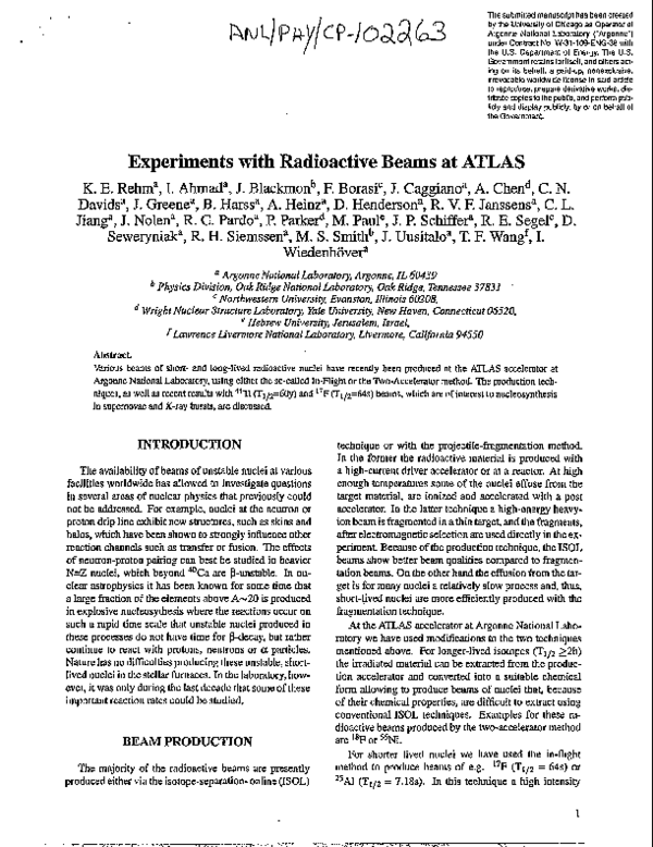 (PDF) Experiments with radioactive beams at ATLAS