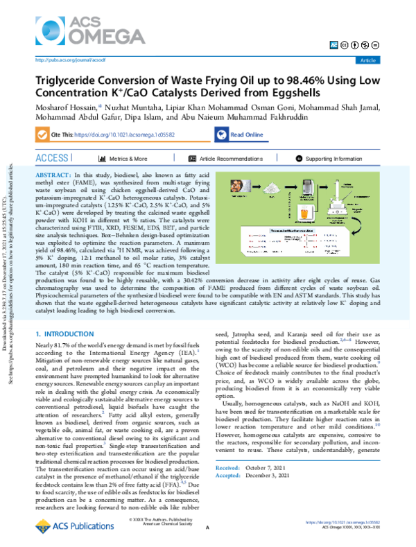 (PDF) Triglyceride Conversion of Waste Frying Oil up to 98.46% Using ...