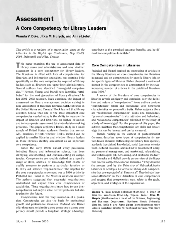 (PDF) Assessment: A Core Competency for Library Leaders