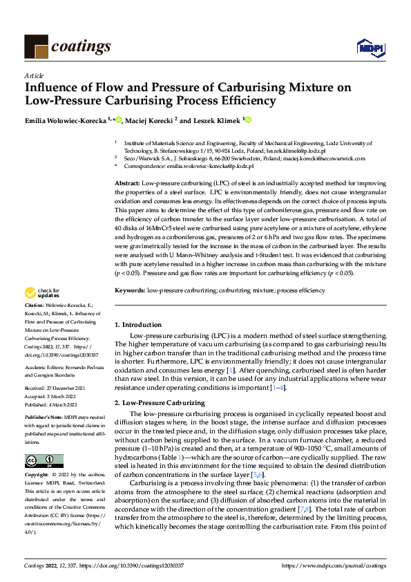 (PDF) Influence of Flow and Pressure of Carburising Mixture on Low ...