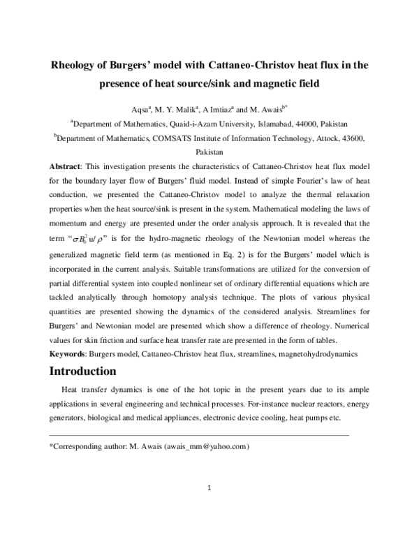 (PDF) Rheology of Burgers’ model with Cattaneo-Christov heat flux in ...