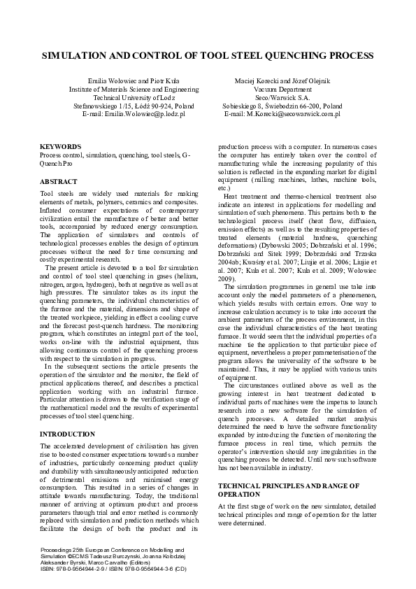 (PDF) Simulation And Control Of Tool Steel Quenching Process