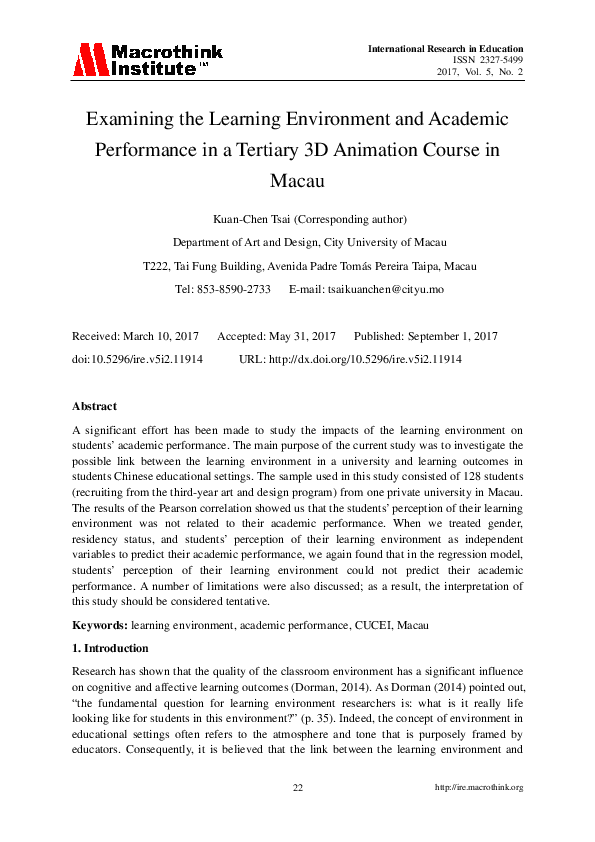 (PDF) Examining the Learning Environment and Academic Performance in a ...